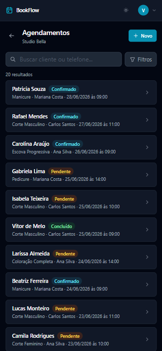 Lista de agendamentos